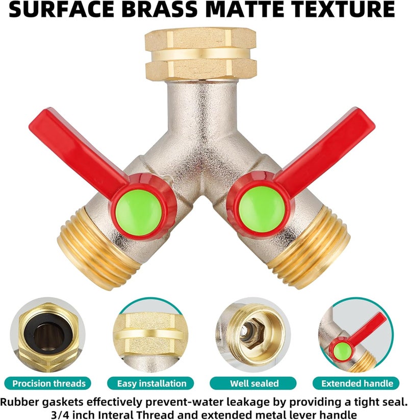 DINGBAI Hose Splitter 2 Way, High Flow Garden Hose Splitter, 3/4” Ght Inlet Brass Heavy Duty Hose Converter, Full Flow water 2 Way Faucet hose splitter, Long Handle Hose Valve Large Outlet. - Image 4